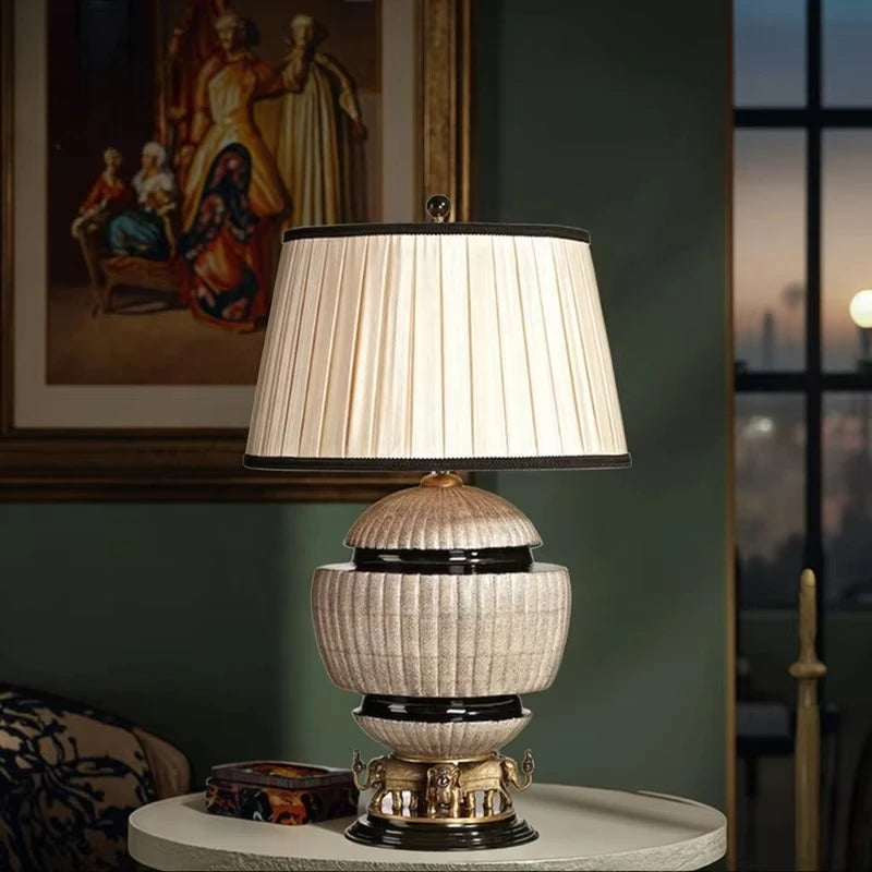 Retro Luxury Handmade Vintage Desk Lamp – Black with Gold Elephant Base