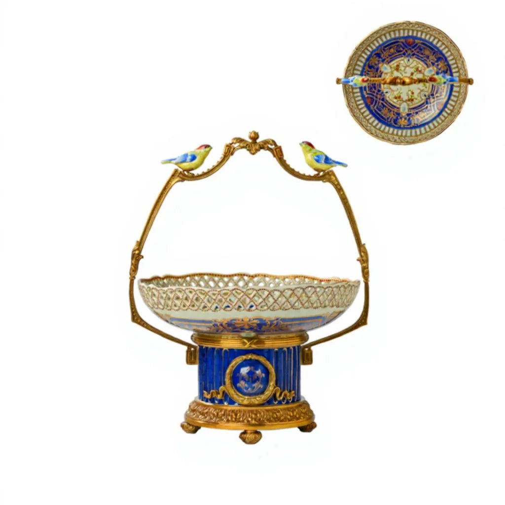 Copper Inlaid Hand-painted Ceramic Decorative Candy Fruit Plate