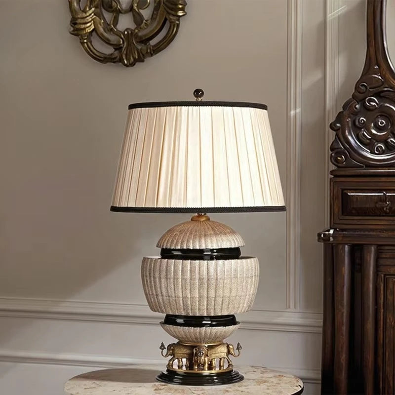 Retro Luxury Handmade Vintage Desk Lamp – Black with Gold Elephant Base