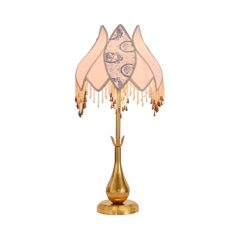 French Vintage Brass Table Lamp with Fabric Shade