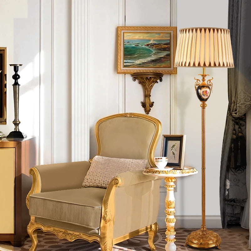 Elegant Hand-Painted Ceramic Floor Lamp with Copper Base for Decorative Room Lighting-Luxury Floor Lamp 