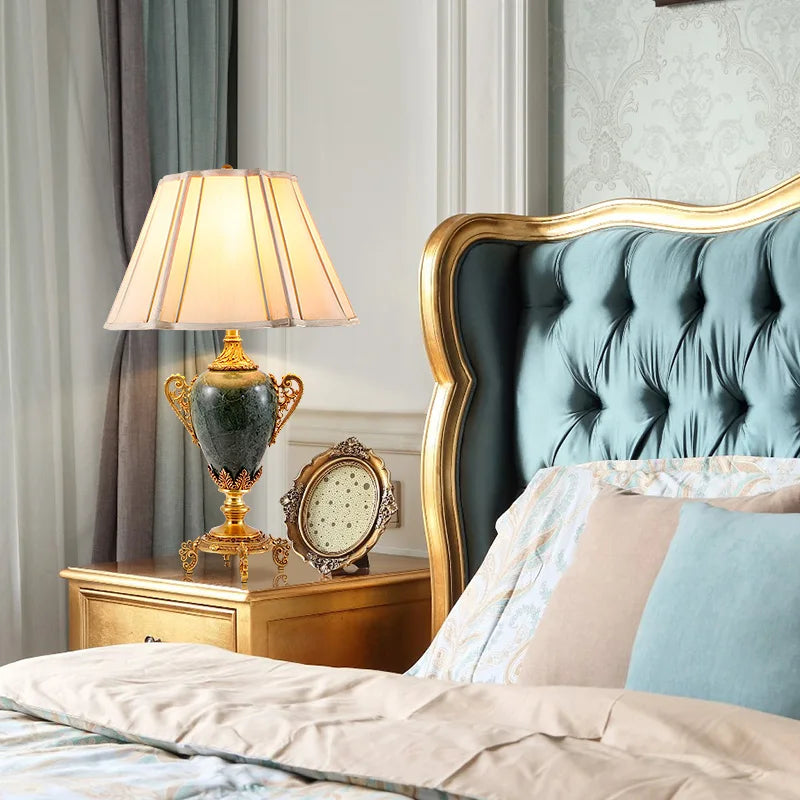 Decorative Brass Frame and Ceramic Table lamp with Fabric Shade - French style
