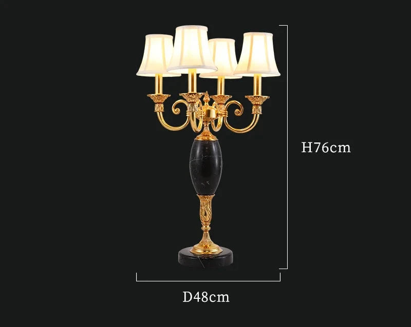 European 4 Lights Brass with Marble Table Lamp