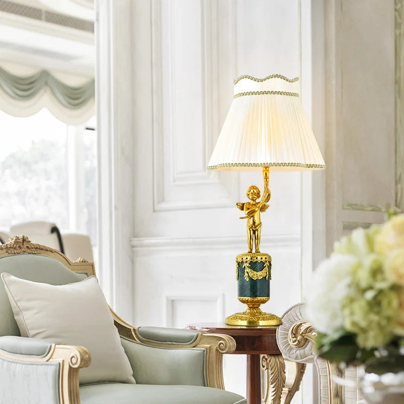 French Decorative Marble with Copper Table Lamp