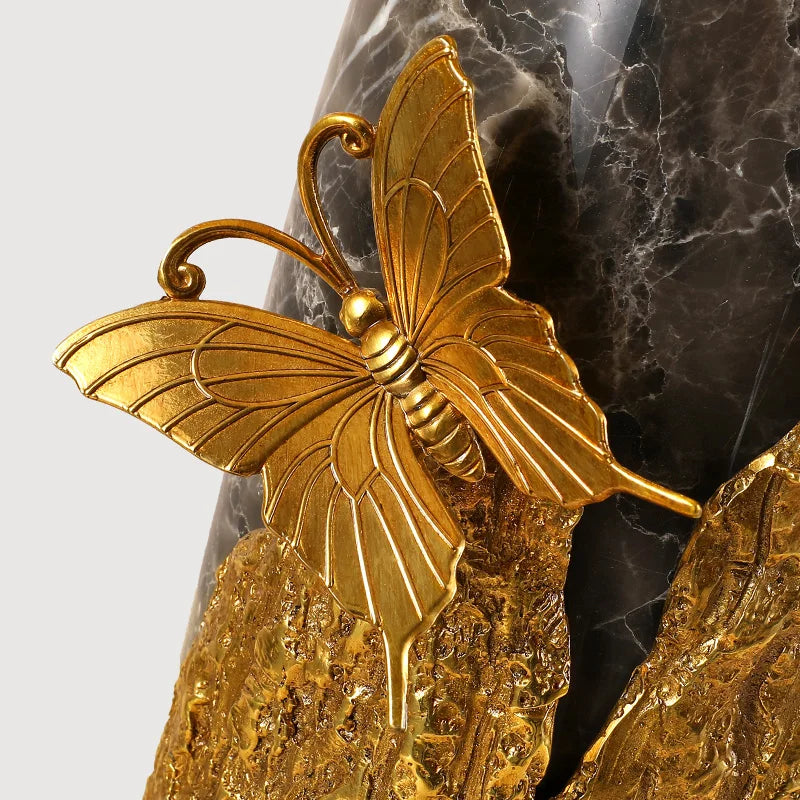 French Brass Ceramic Table Lamp In Retro Design, Butterfly