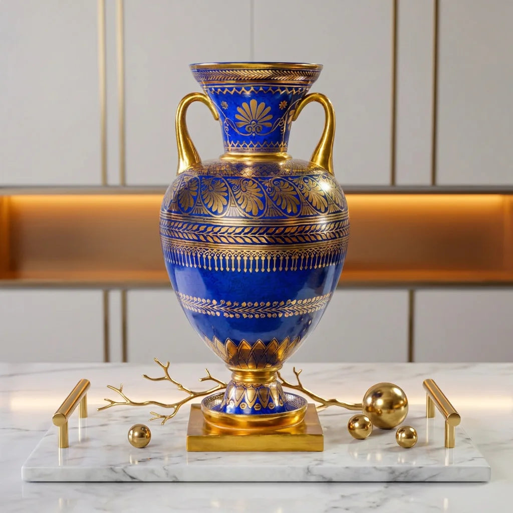 Bronze Inlaid Hand-painted Ceramic Vase