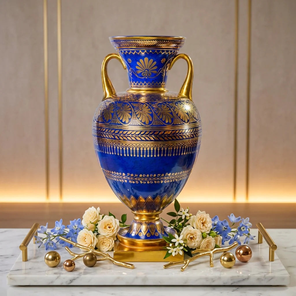 Bronze Inlaid Hand-painted Ceramic Vase