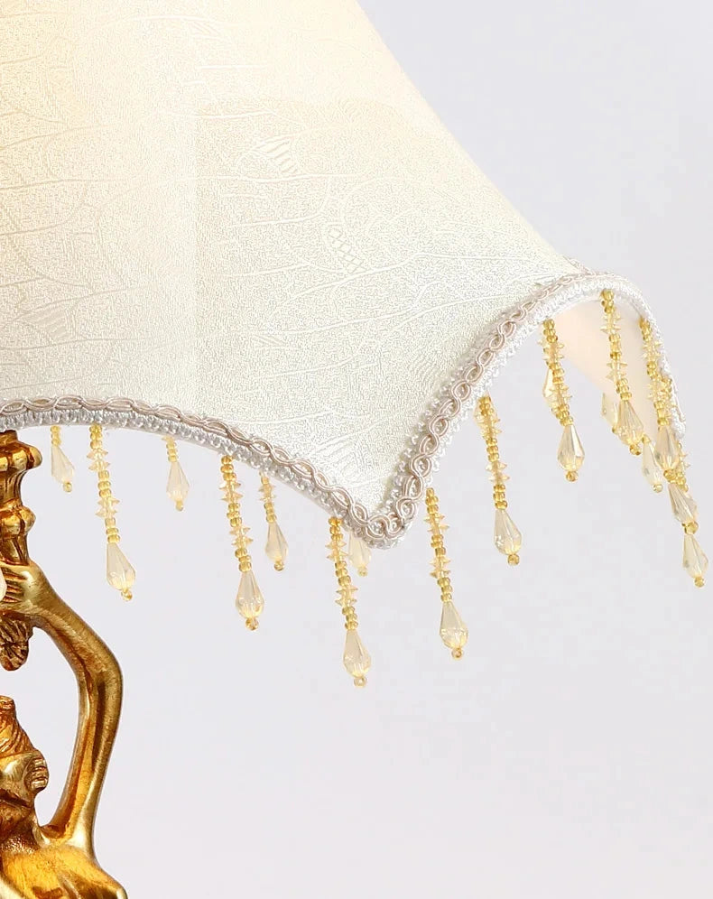 Brass Table Lamp with Fabric Shade – French Retro Style