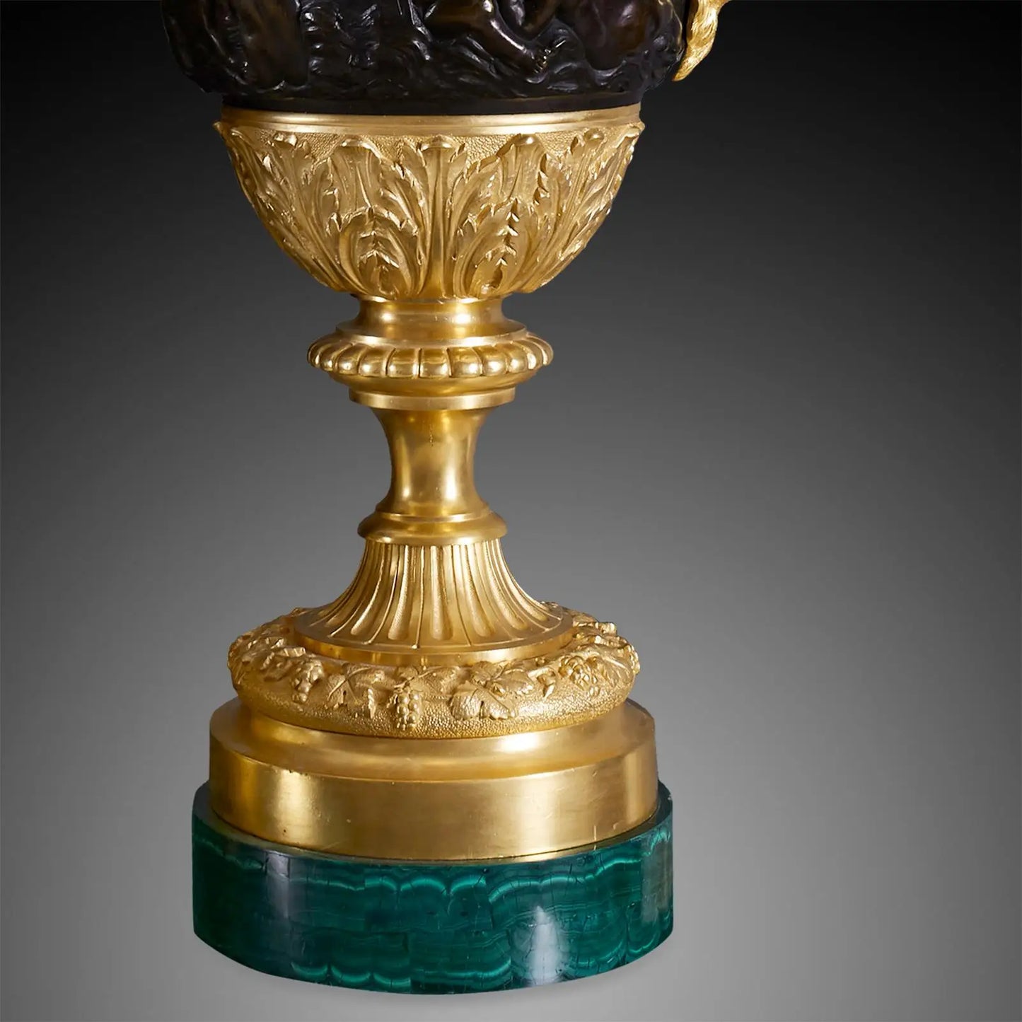Pair of Royal Handmade Malachite Vase with Bronze Trim