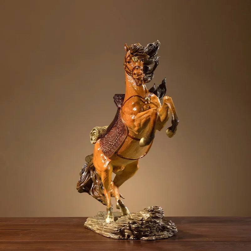 Hand-Painted Royal War Horse Brass Sculpture