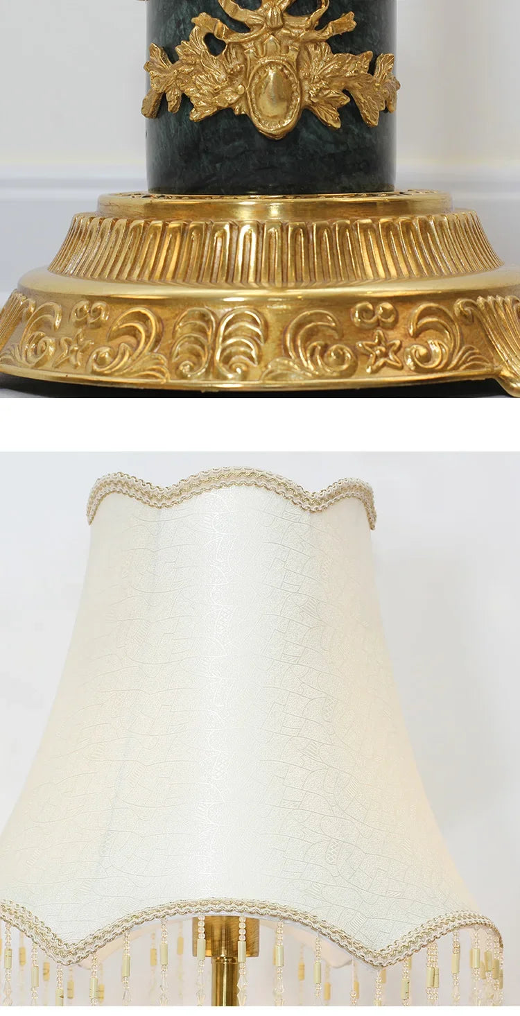 European Baroque Standing Gold Floor Lamp with Linen Shade – Luxury Lighting