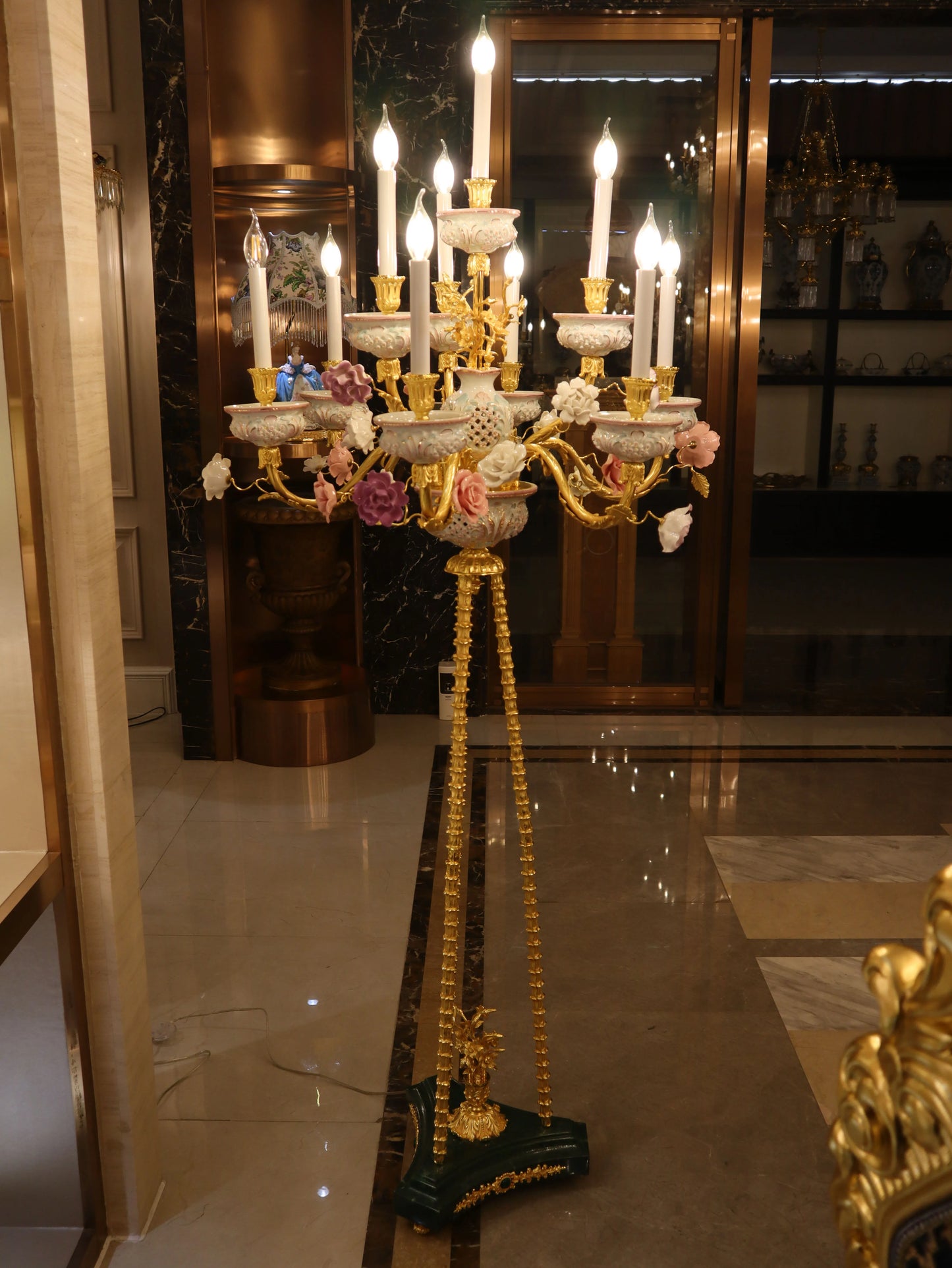 Luxury 24K Gold-Plated Brass & Ceramic Floor Lamp