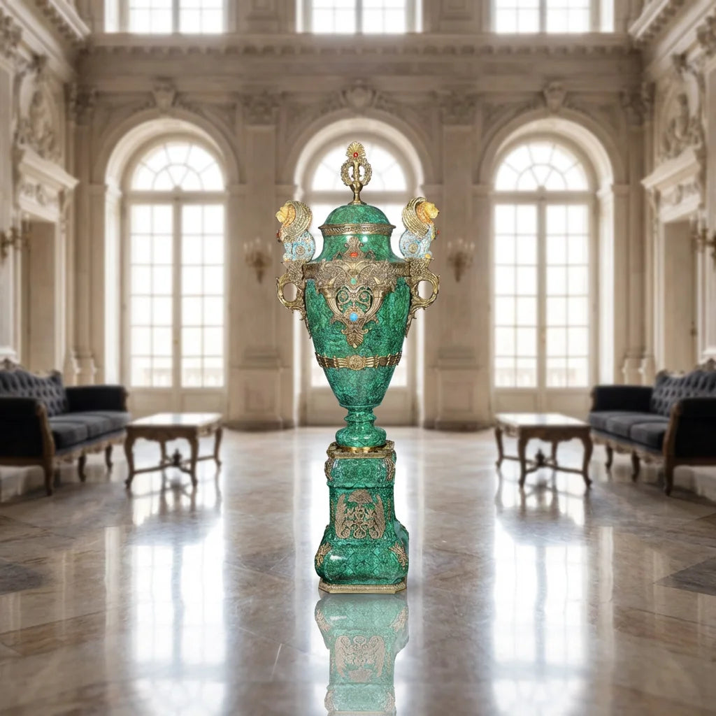 Luxury Antique Porcelain & Brass Tall Floor Vase