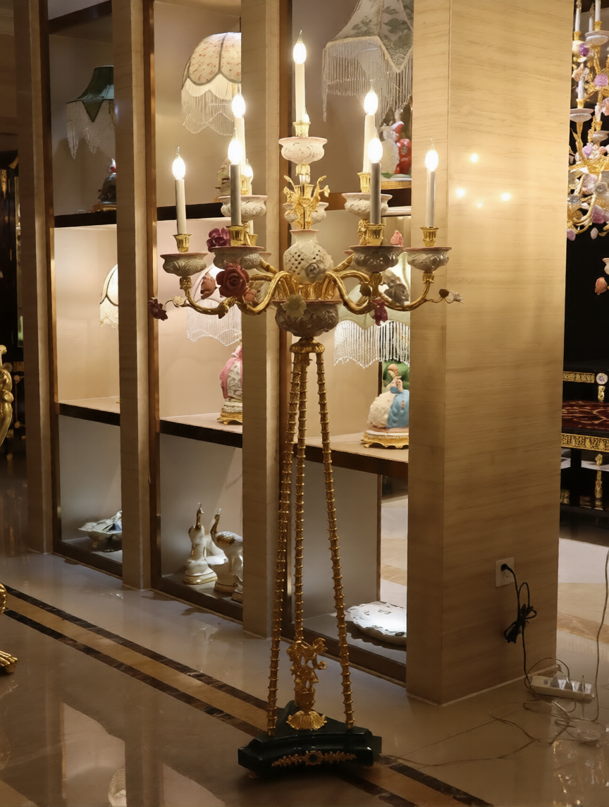Luxury 24K Gold-Plated Brass & Ceramic Floor Lamp