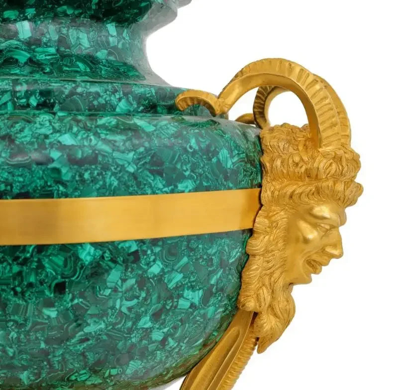 Pair of Large Gilt Bronze and Malachite candle holder