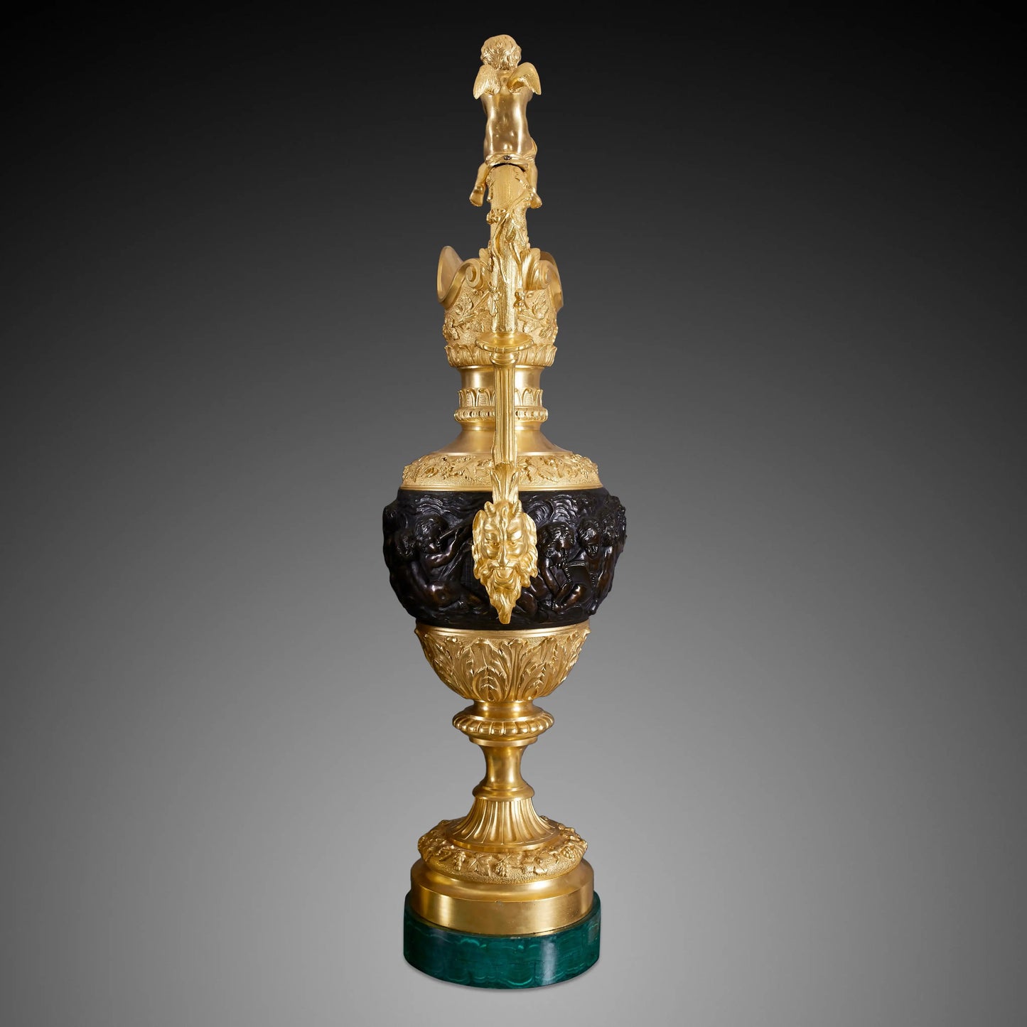 Pair of Royal Handmade Malachite Vase with Bronze Trim