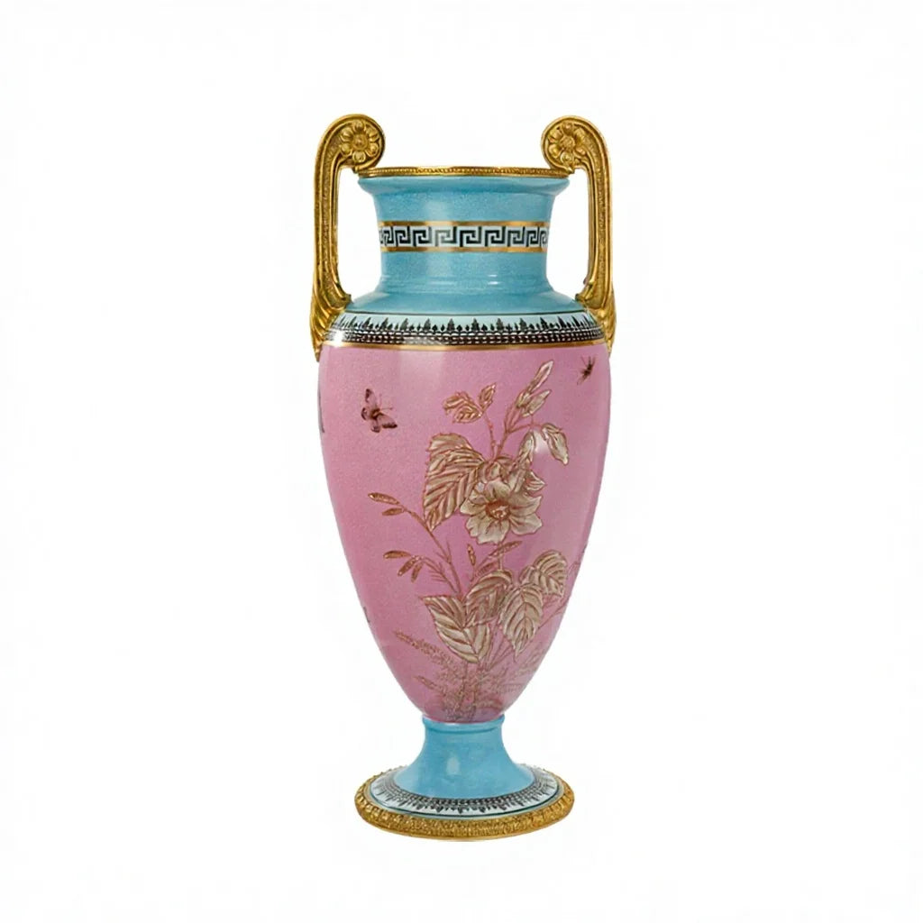 Luxury Hand-Painted Ceramic Vase with Copper Accents