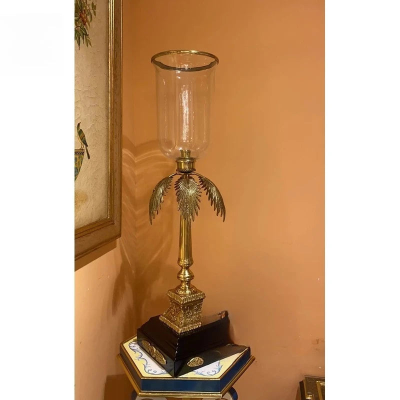 Antique brass candlestick holder with large solid brass base