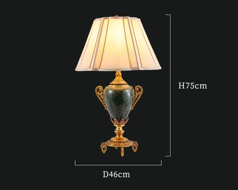 Decorative Brass Frame and Ceramic Table lamp with Fabric Shade - French style