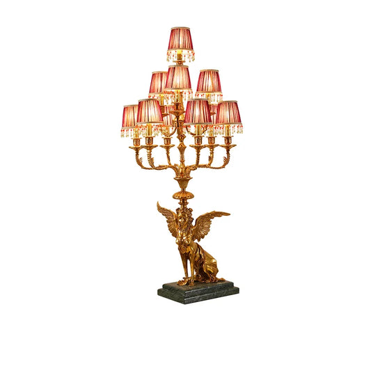 مصباح طاولة فرنسي مزخرف بالكامل من النحاس