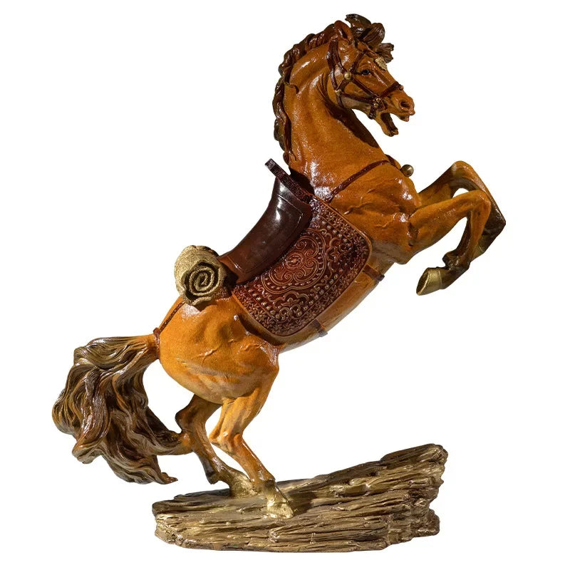 Hand-Painted Royal War Horse Brass Sculpture
