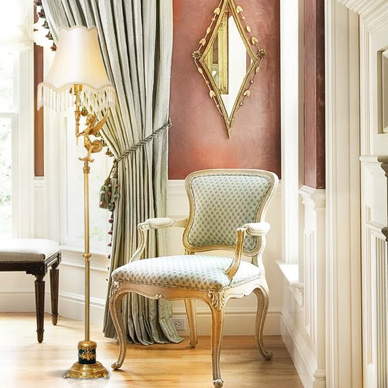 Luxury European Baroque Floor Lamp with Linen Shade – Classic Modern Design