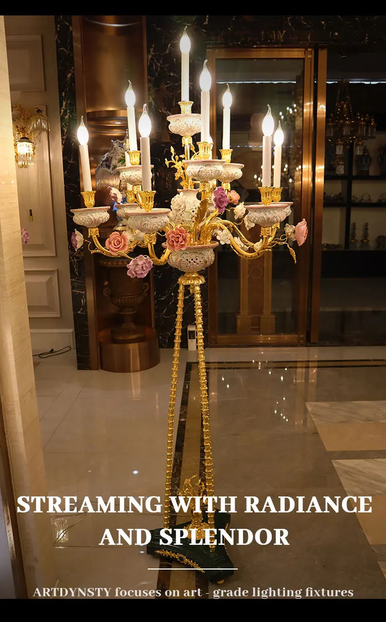Luxury 24K Gold-Plated Brass & Ceramic Floor Lamp