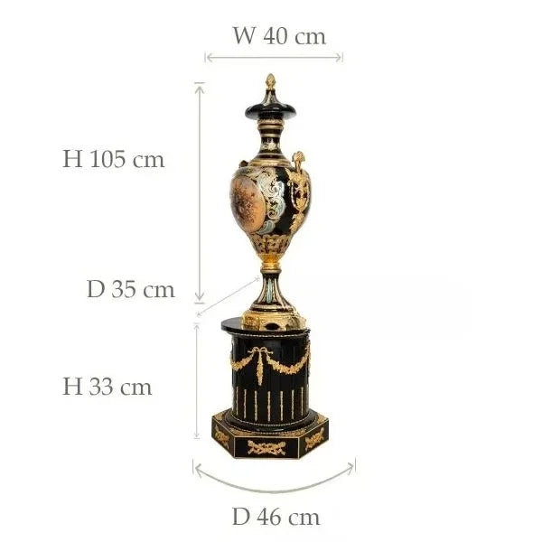 Ultra Luxury Antique Porcelain Floor Vase with Gold Brass & Hand-Painted Floral Art