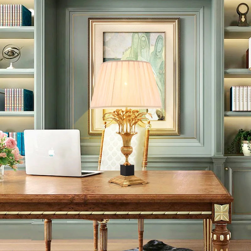 Luxury brass table lamp for office desk with Premium fabric shade- أباجورة طاولة فاخرة