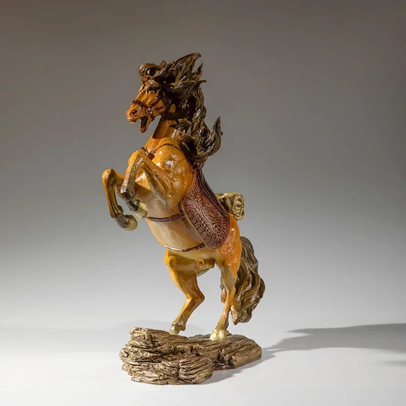 Hand-Painted Royal War Horse Brass Sculpture