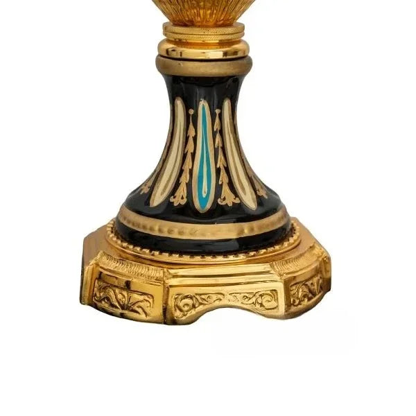 Ultra Luxury Antique Porcelain Floor Vase with Gold Brass & Hand-Painted Floral Art