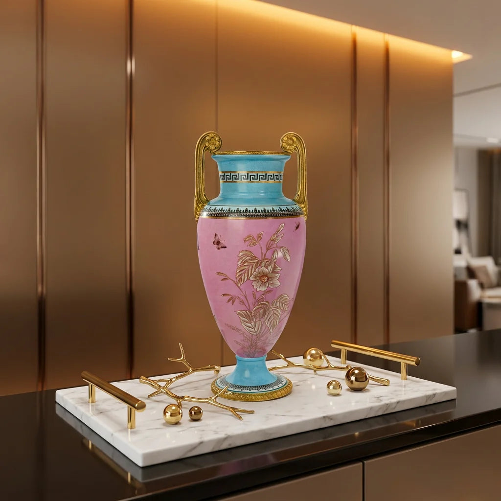 Luxury Hand-Painted Ceramic Vase with Copper Accents