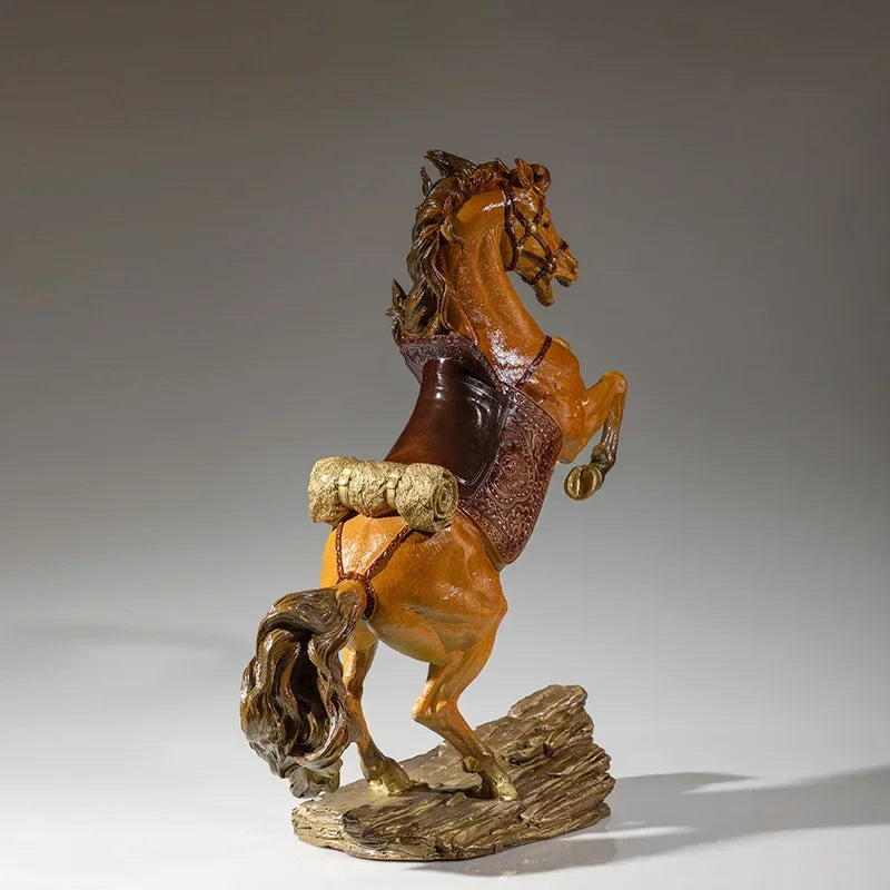 Hand-Painted Royal War Horse Brass Sculpture