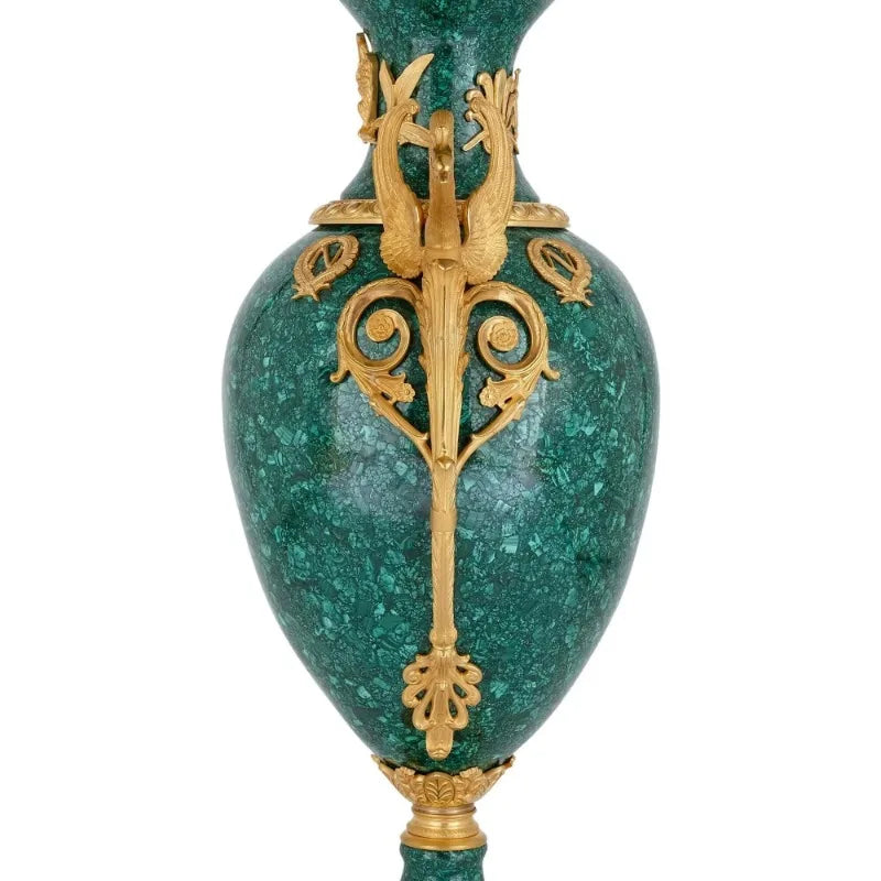 Pair of Large Malachite and Bronze-Mounted Empire Style Vases