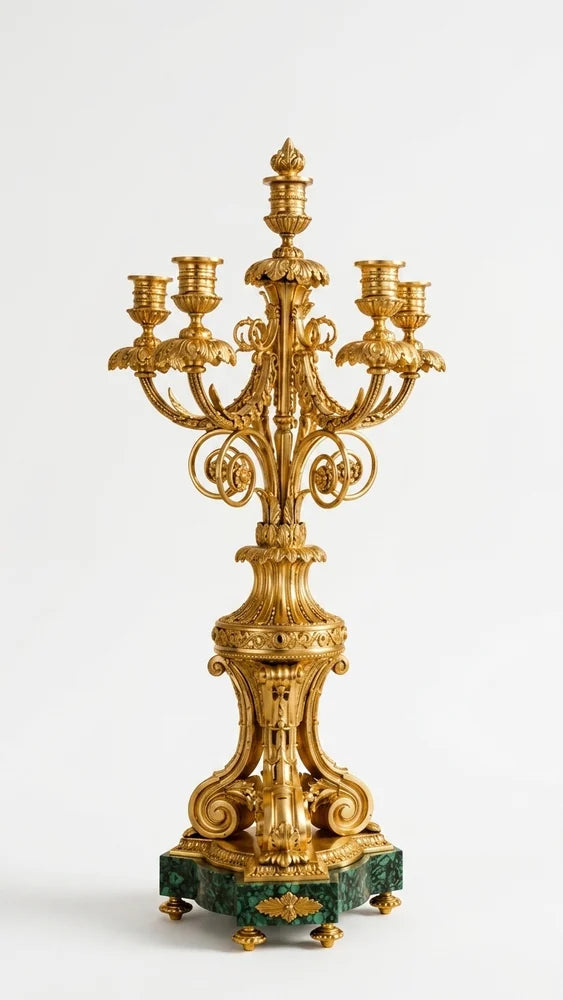 Royal Malachite & Bronze-Plated Candlestick