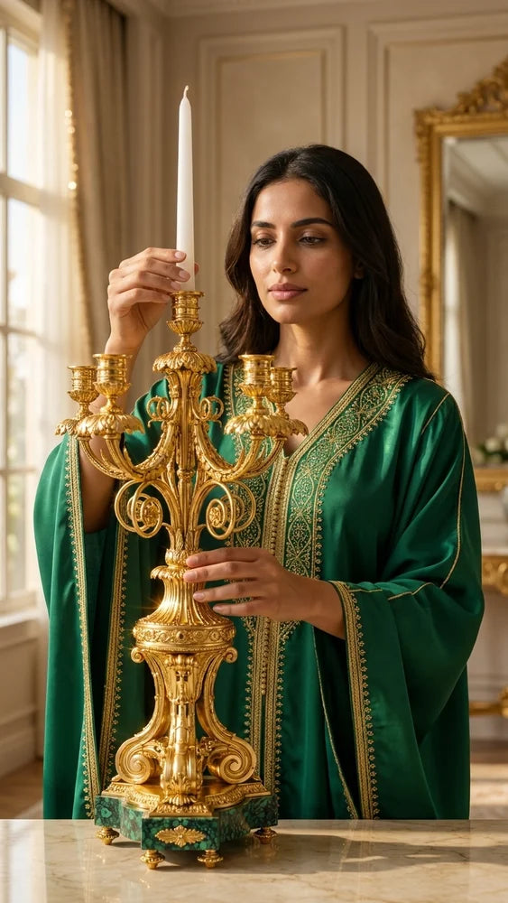 Royal Malachite & Bronze-Plated Candlestick