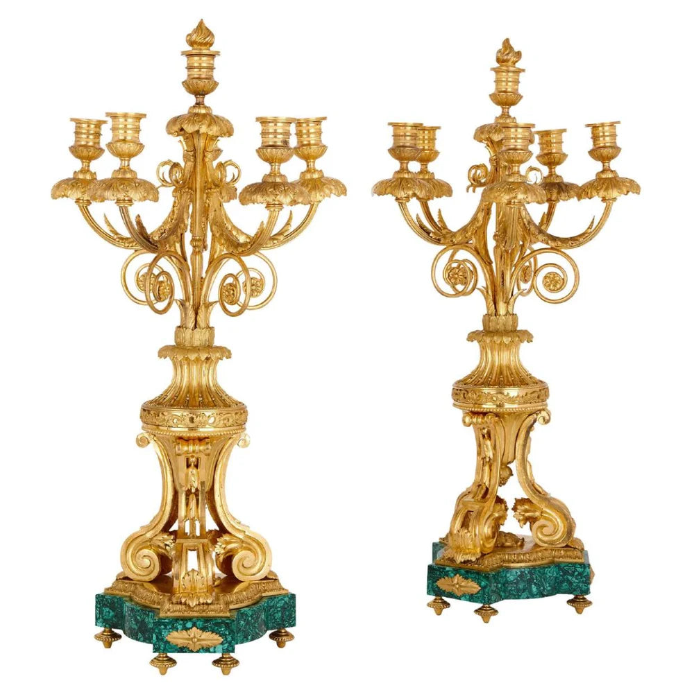 Royal Malachite & Bronze-Plated Candlestick