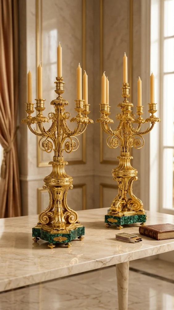 Royal Malachite & Bronze-Plated Candlestick