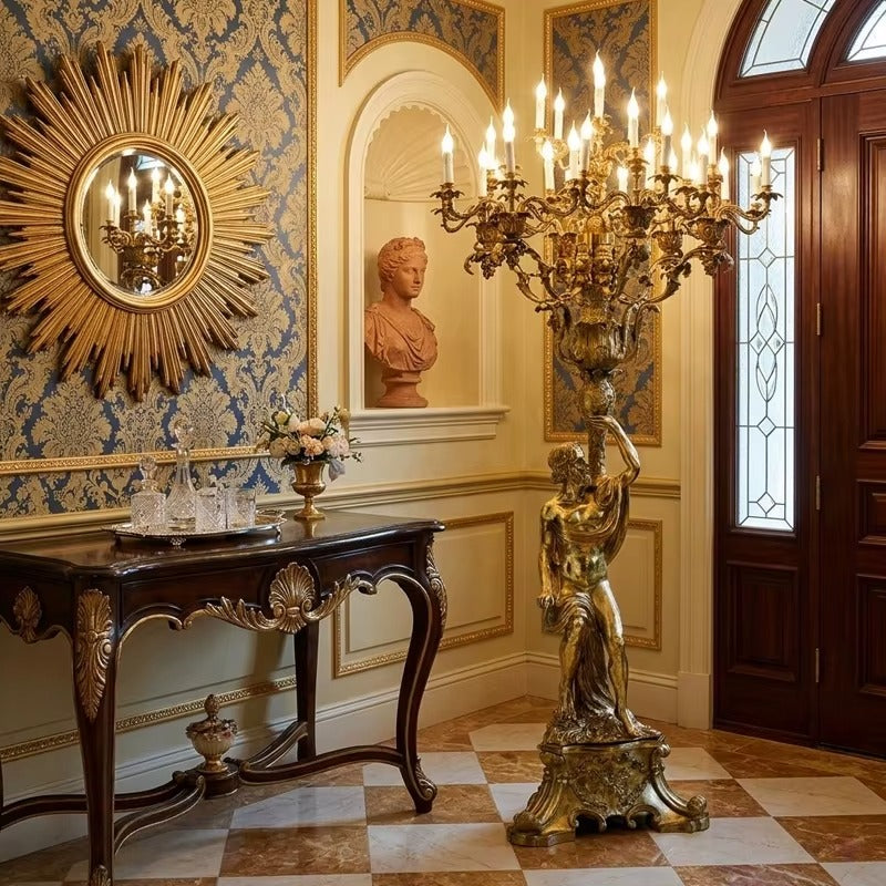 Gold-plated brass god handheld candle lighting bronze floor lamp