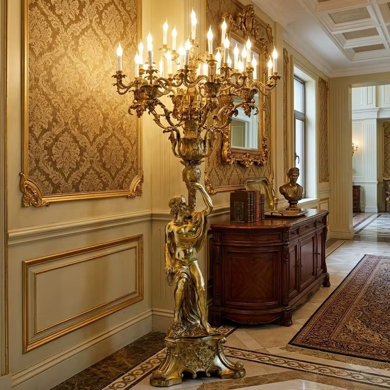 Gold-plated brass god handheld candle lighting bronze floor lamp