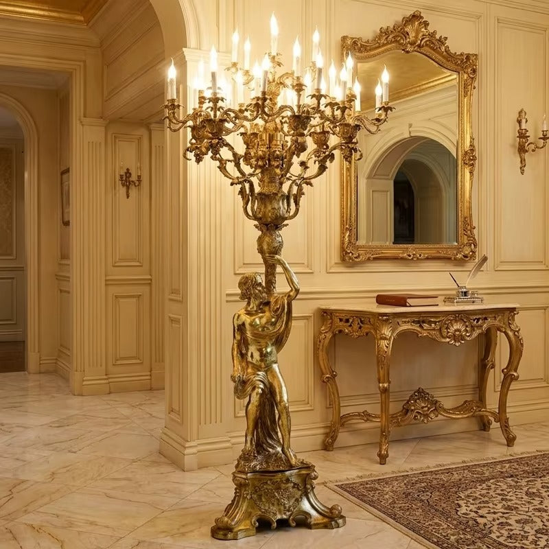 Gold-plated brass god handheld candle lighting bronze floor lamp
